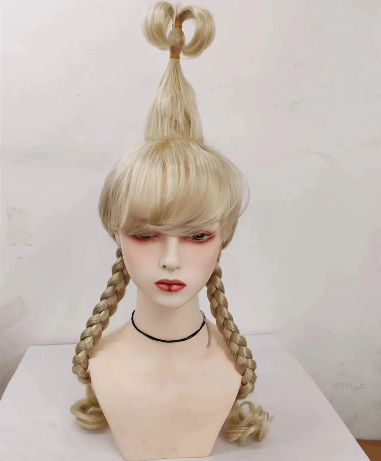 Cindy Lou Who Movie Cosplay Wig with Red Bow For Women Lou Heat Resistant Synthetic Hair Who Wig Christmas Party Wig Gift