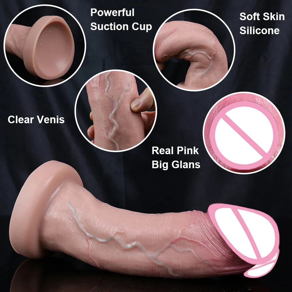 Ultra Simulation Soft Big Glans Dildo Realistic Penis Lifelike Dick Anal Plug Suction Cup Thrusting Sex Toys For Woman Gay 18+