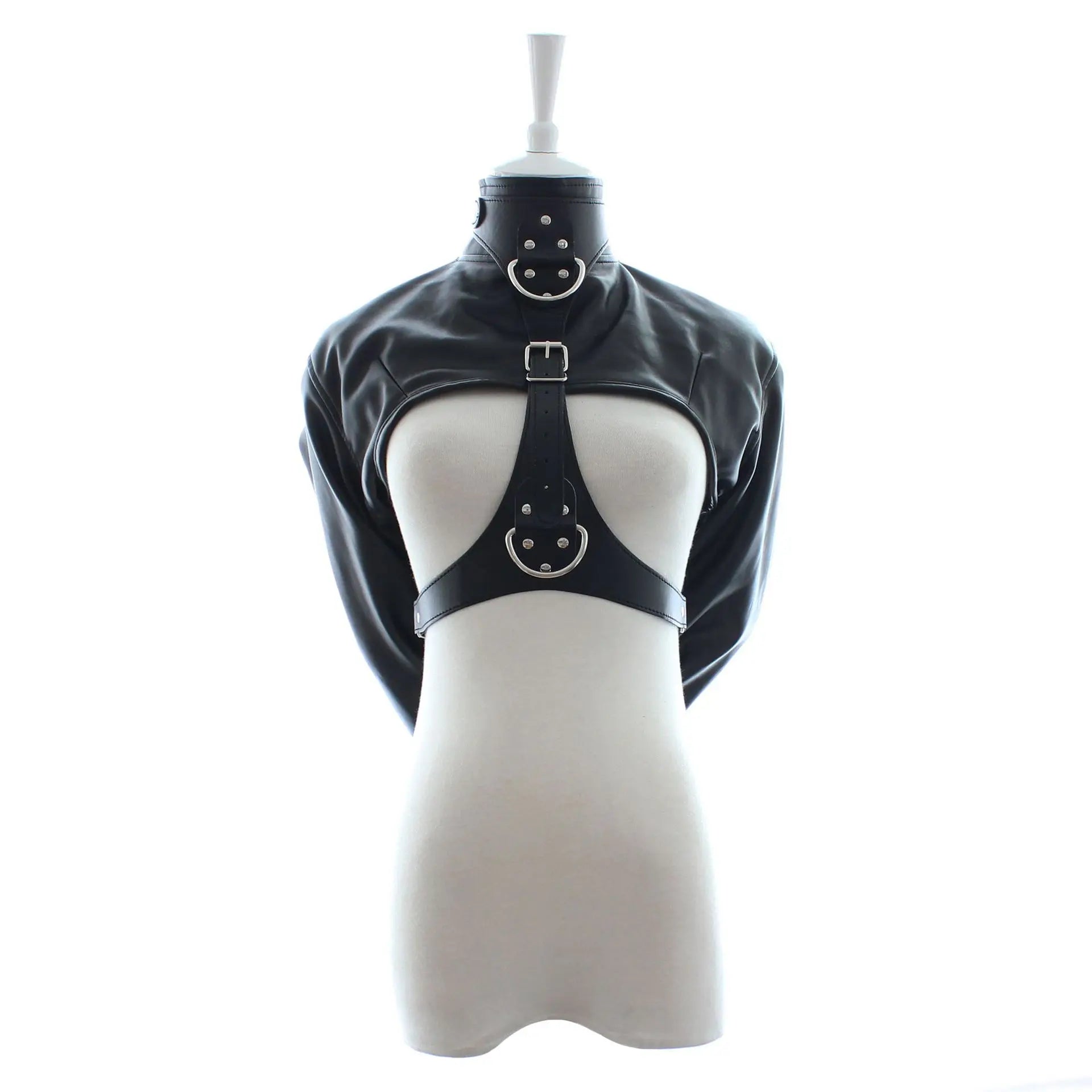 Women Jacket Halloween Costume Restraint Straight Sexy Open Breast Cupless Leather Bondage Strait Jacket Tops for Female 2024