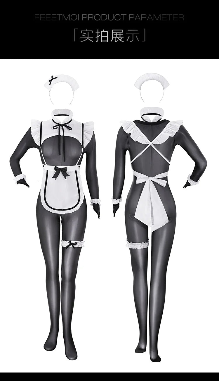 Sexy Women Crotchless Lingerie Cosplay Lolita Uniform French Apron T panties Maid Dress Erotic Underwear Role Play Costumes Sets