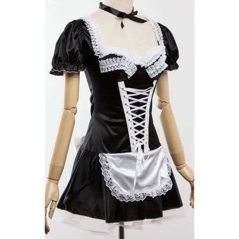 Plus Size Sexy Adult Women's Low-Cut Neckline Dress up French Maid Uniform Servant Halloween Womens French Maid Cosplay Costume
