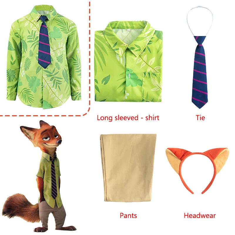 BEAST KINGDOM Nick Wilde Cosplay Costumes Zootopia Cosplay Summer Shirt Tie Nick Suits Halloween Carnival Cos Adult Unisex Gifts