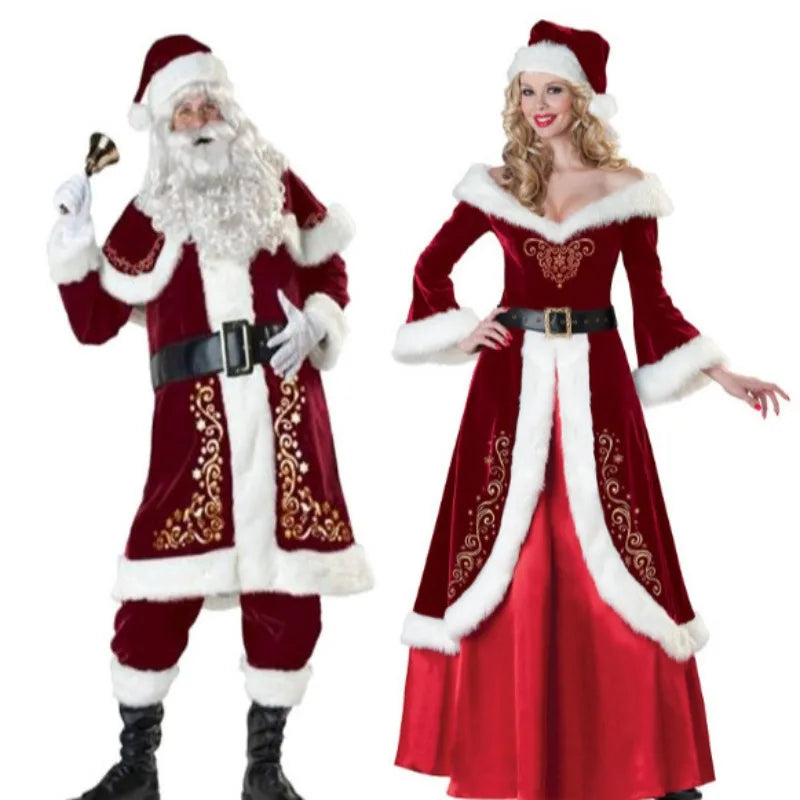Adult Men and Women Cos Christmas Santa Claus Cosplay Costumes Birthday Couple Party Stage Performance Clothing Girls Xmas Gifts