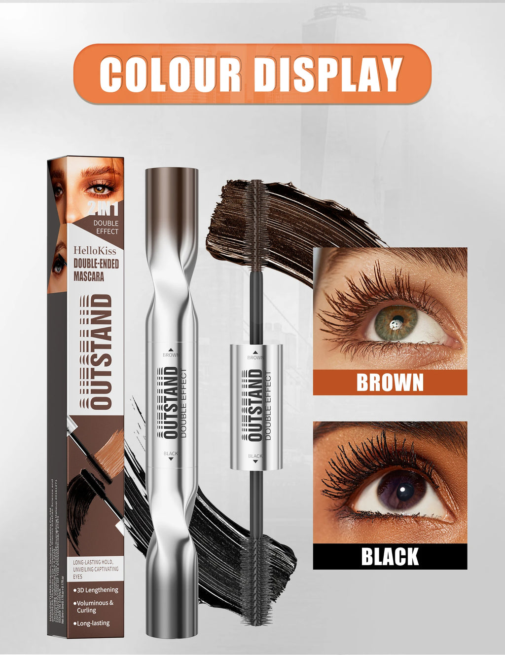 2 Color Waterproof Mascara | Long-Lasting, Smudge-Proof, Curling Formula Black & Green Shades, Formaldehyde-Free Eyelash Primer