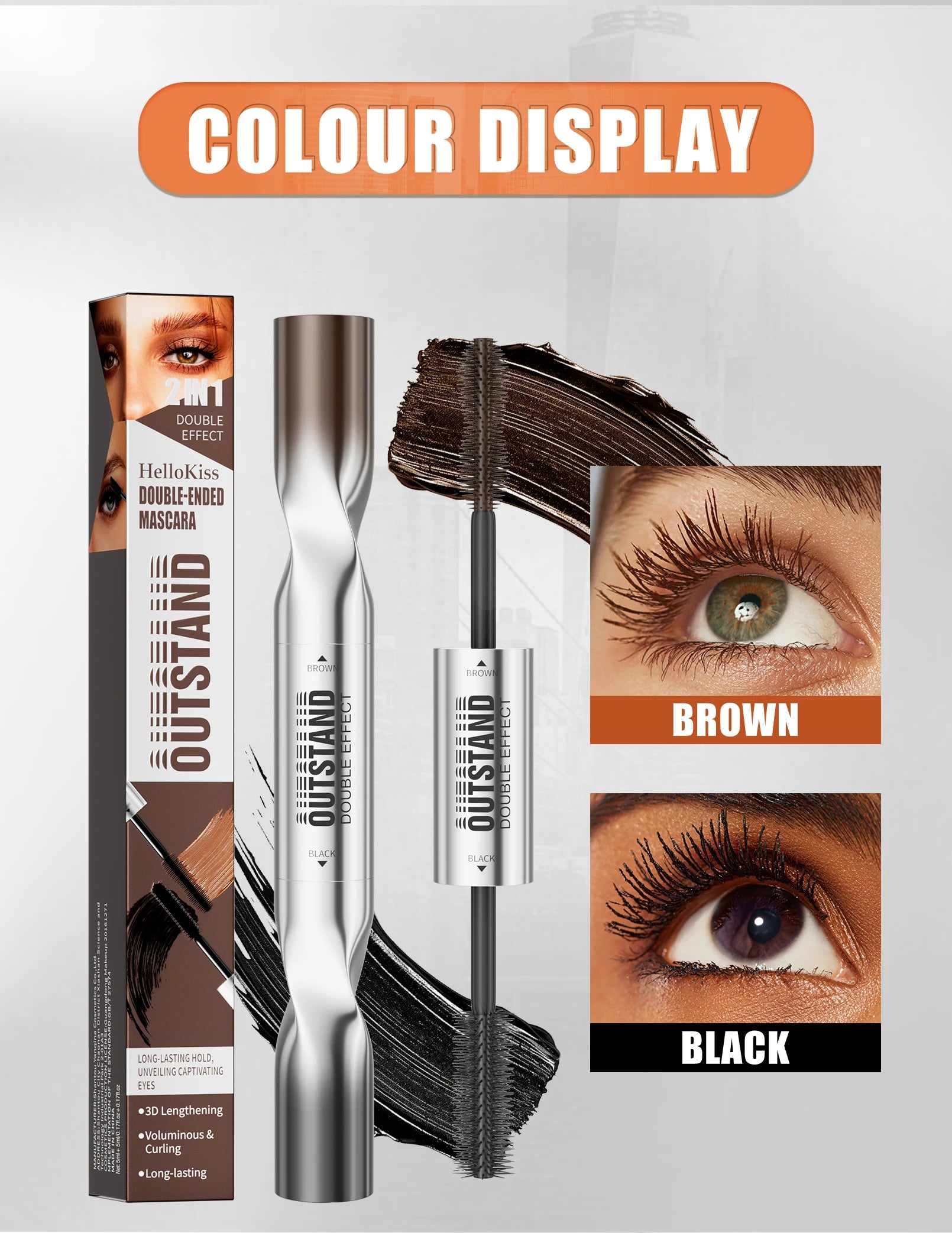 2 Color Waterproof Mascara | Long-Lasting, Smudge-Proof, Curling Formula Black & Green Shades, Formaldehyde-Free Eyelash Primer