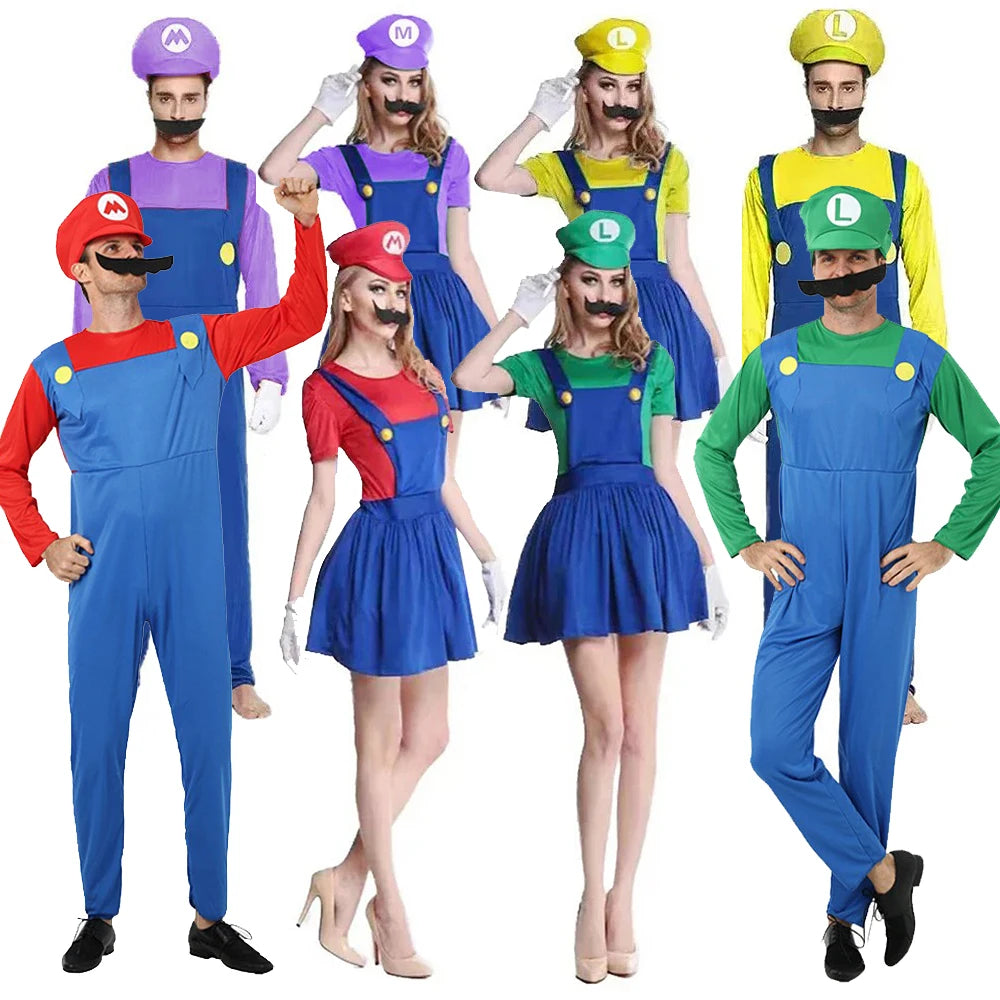 Luigi Super Brother Maris Game Cosplay Costume Funny Super Bros Adult Jumpsuit Anime Men's Halloween Dress