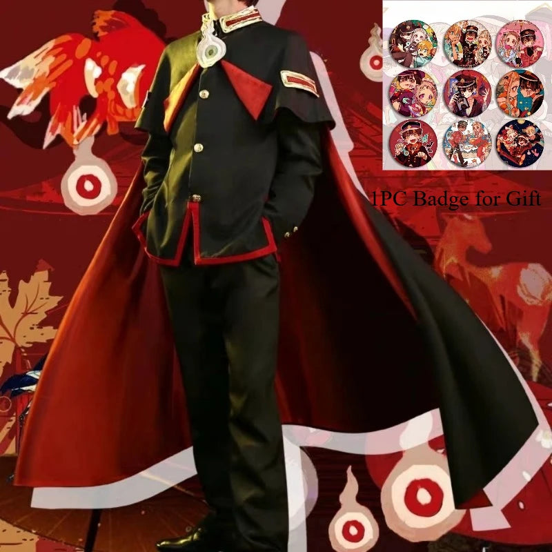 Hanako Cosplay Costume Anime Toilet-Bound Hanako-Kun Cos Clothes Cool Outfit Uniform Hat Black Wig Cape for Carnival Party