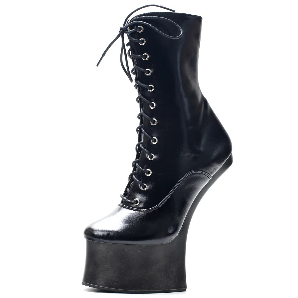 Unisex 7 inch High Heel Ponyplay Platform Fetish Heelless Ankle Boots Size36-46