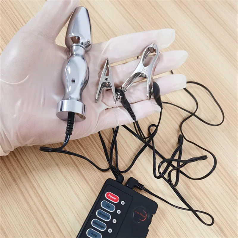 Metal Anal Beads Butt Plug Electric Shock Nipples Clips Vagina Stimulation Massage Adult Sex Toys for Women Men Gay Masturbation
