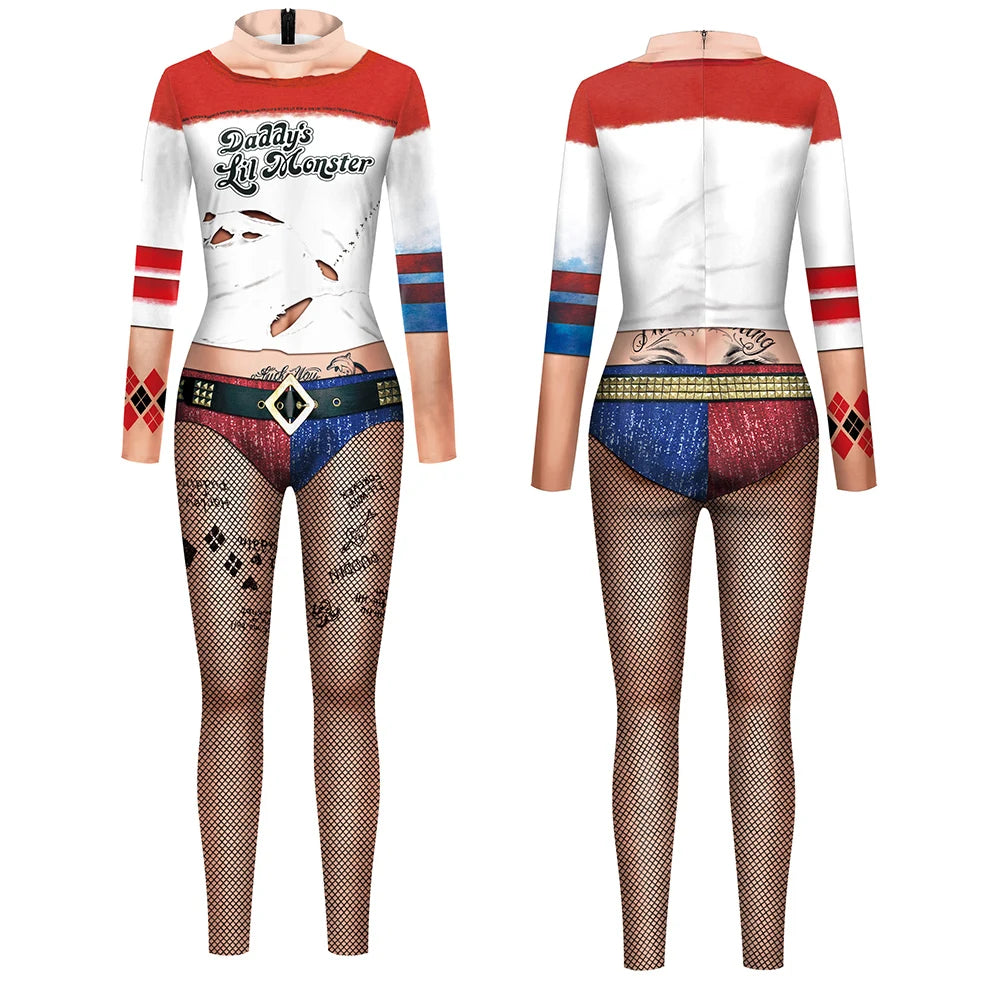 [You're My Secret] Clown Women Cosplay Costume Halloween Dress Up Matching Set Carnival Party Dress Leggings Cool Bodysuit