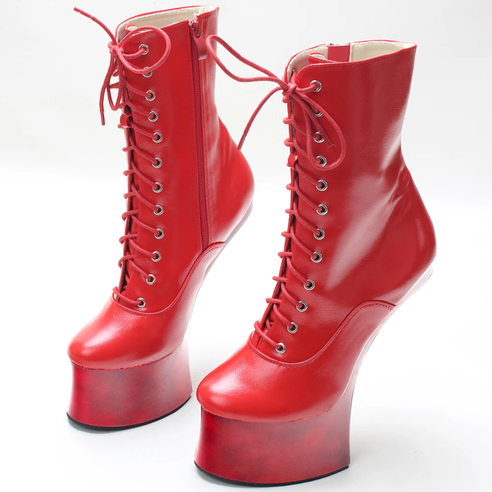 Unisex 7 inch High Heel Ponyplay Platform Fetish Heelless Ankle Boots Size36-46