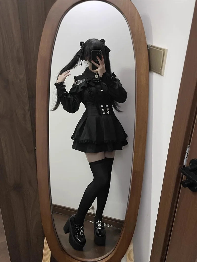Jirai Kei Outfit Lolita Girl Cosplay Jk Uniform Cute Dress Black Skirt Women Costume Stage Performence Clothes Anime Dresses