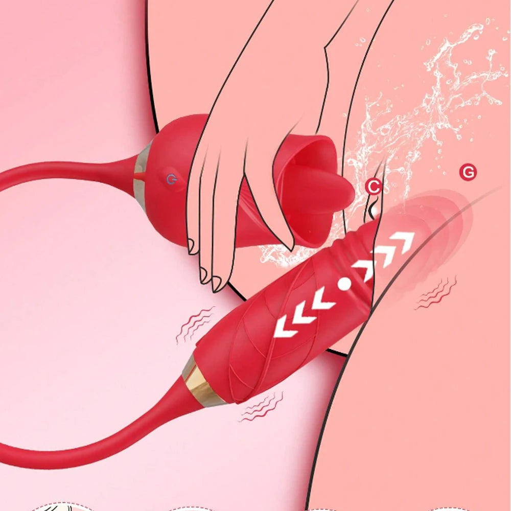 Licking Vibrator for Women Clitoral Nipple Stimulator Massager Thrusting Dildo 2 in 1 Sex Toy for Women Adult Sex Products