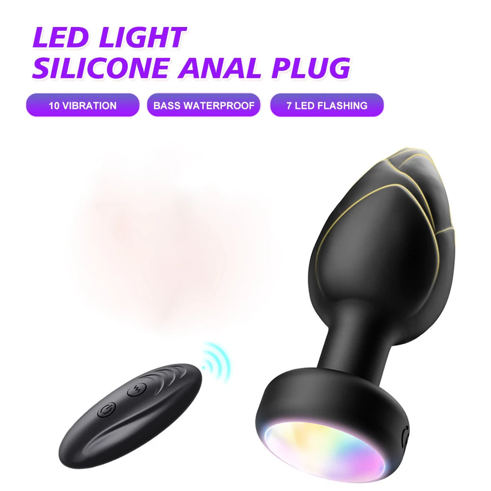 LED Colorful Light Butt Plug for Women Men Anal Plug Vibrator Wireless Remote Control Buttplug Goods Masturbator Adults Sex Toys