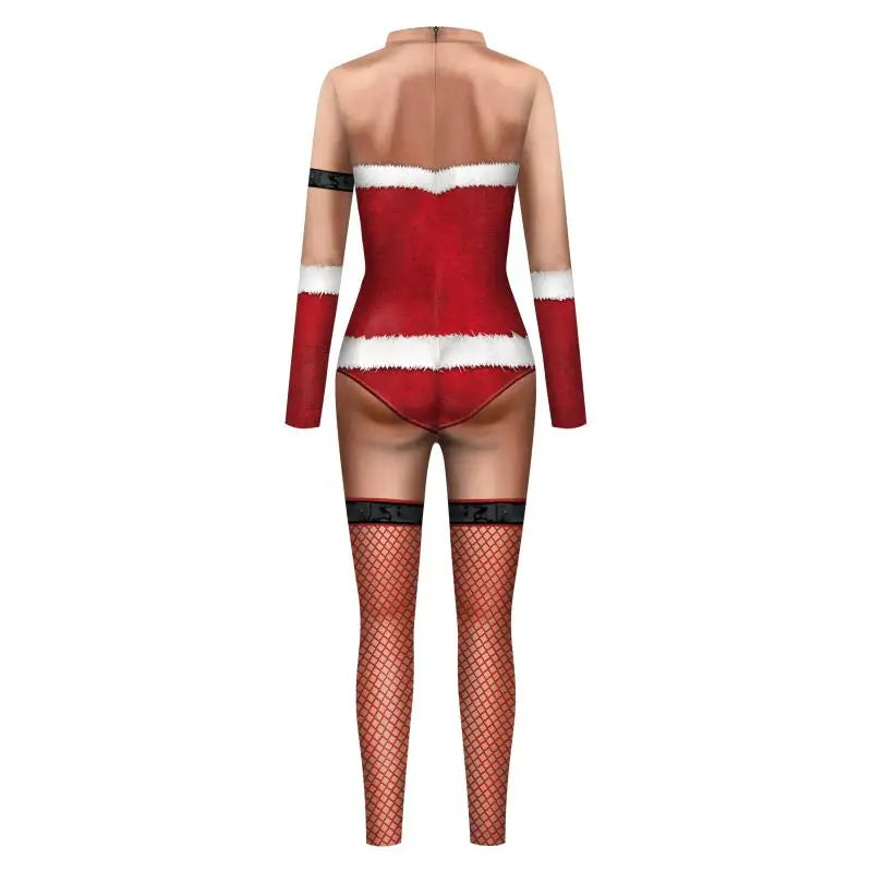 Sexy Christmas Jumpsuit Xmas Santa Claus Cosplay Costume Skinny 3D Printing Bodysuit Party Zentai Holiday Women Jumpsuit