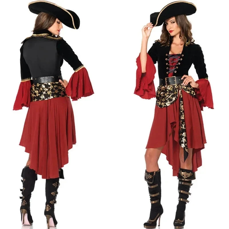Purim Female Caribbean Pirates Captain Costume Halloween Cosplay Suit Woman Gothic Medoeval Fancy Dress Performance outfit