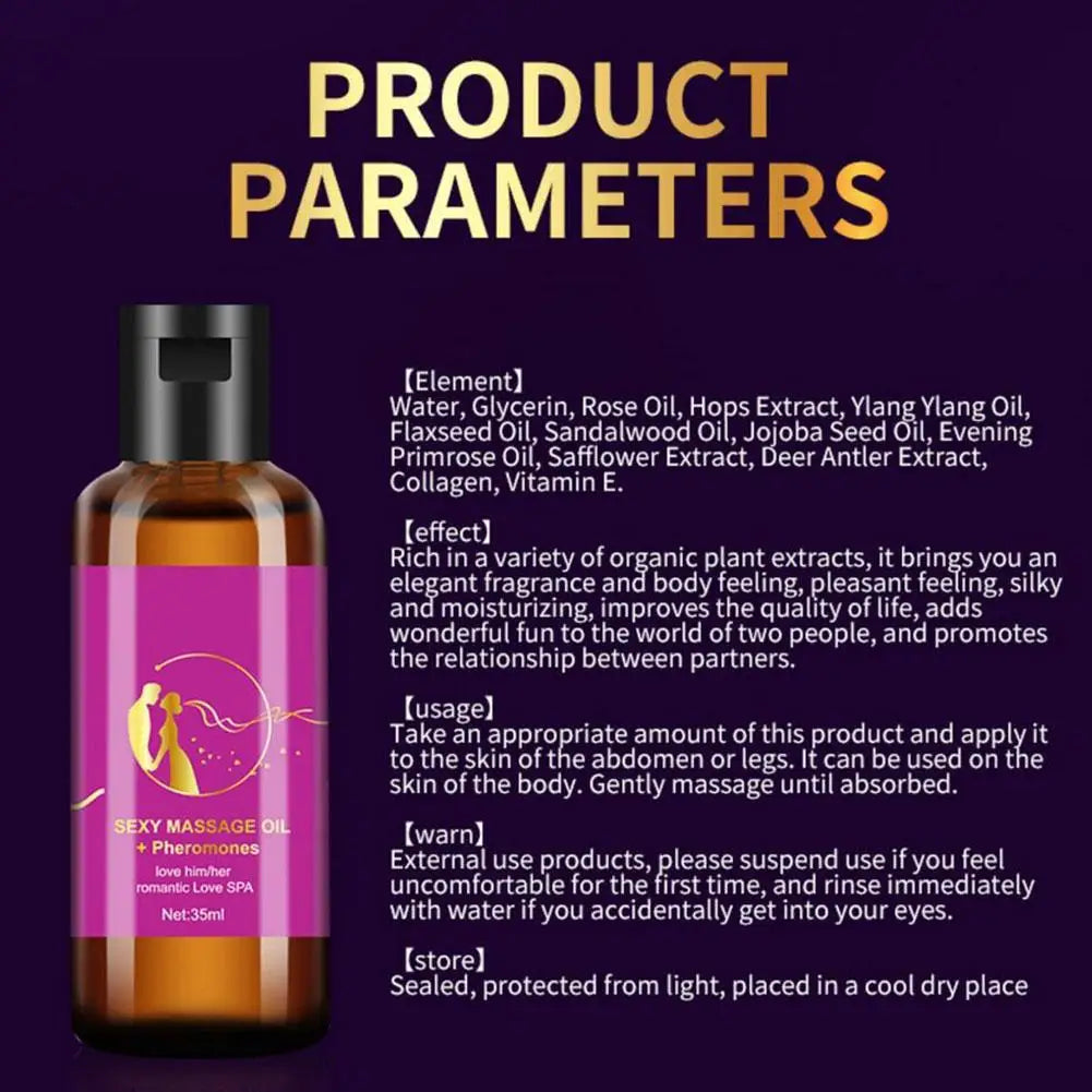 Pheromones Body Massage Oil Natural Plant Rose Essence Romantic Couples Massage Oil Men Women Usable Smooth Formula Easy