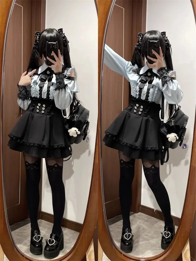 Jirai Kei Outfit Lolita Girl Cosplay Jk Uniform Cute Dress Black Skirt Women Costume Stage Performence Clothes Anime Dresses