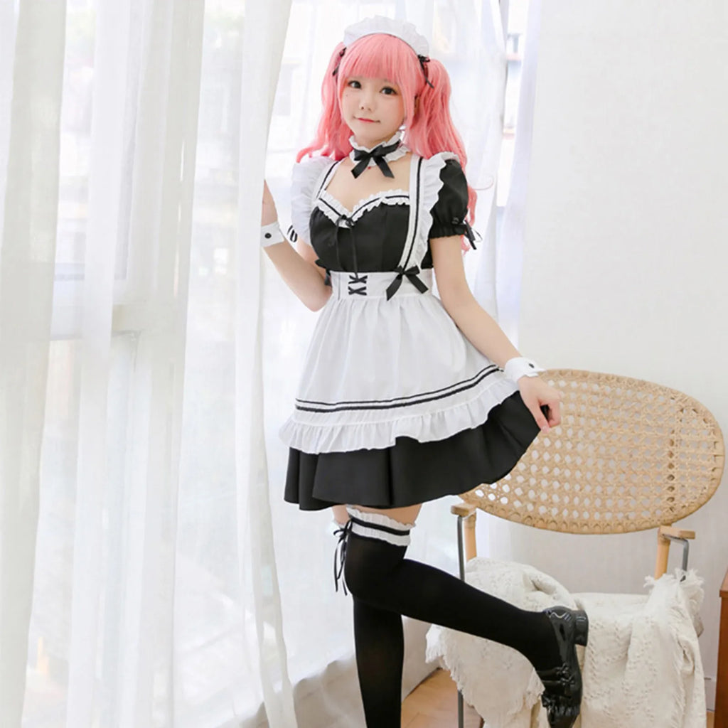Black Pink Lolita Maid Costumes Cute Girls Women Lovely Maid Cosplay Costume Animation Show Japanese Outfit Dress Clothes S-5XL