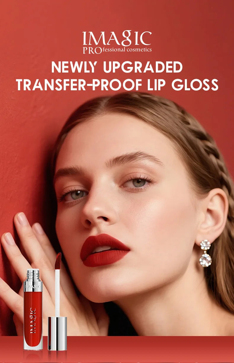 IMAGIC Natural Matte Lipgloss Stainless Steel Cup Waterproof Long-Lasting Lip Makeup Beauty 8ml NO.LP-221