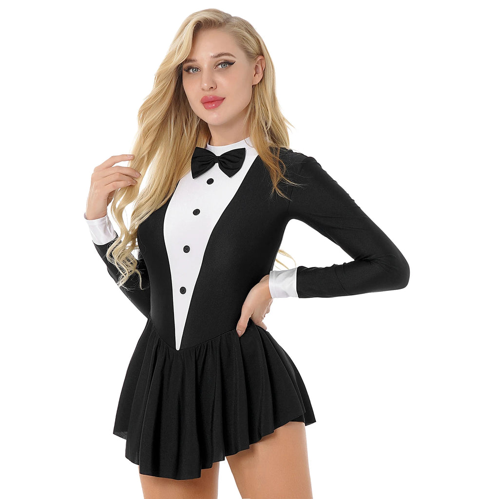 Womens Magician Waitress Cosplay Cosplay Costume Gymnastics Ballet Leotard Adult Tuxedo Outfits Clubwear Figure Skating Dress