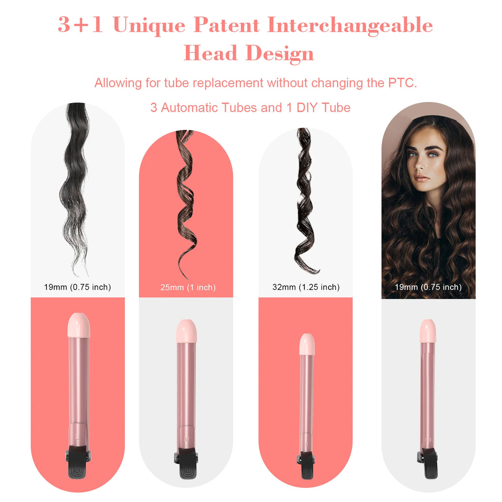 Curling Iron Wand Set Hair Curler Ceramic With Interchangeable Ceramic Barrel & Hair Clip & Heat Protective Glove