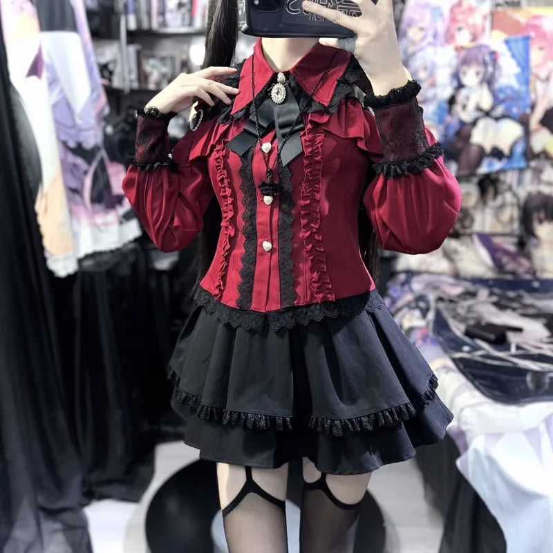 Jirai Kei Outfit Lolita Girl Cosplay Jk Uniform Cute Dress Black Skirt Women Costume Stage Performence Clothes Anime Dresses