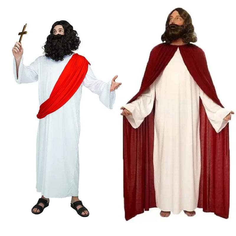 Men Jesus Cosplay Costume White Long Jesus Robe Fancy Dress Adult Men Jesus Role Play Party Costumes
