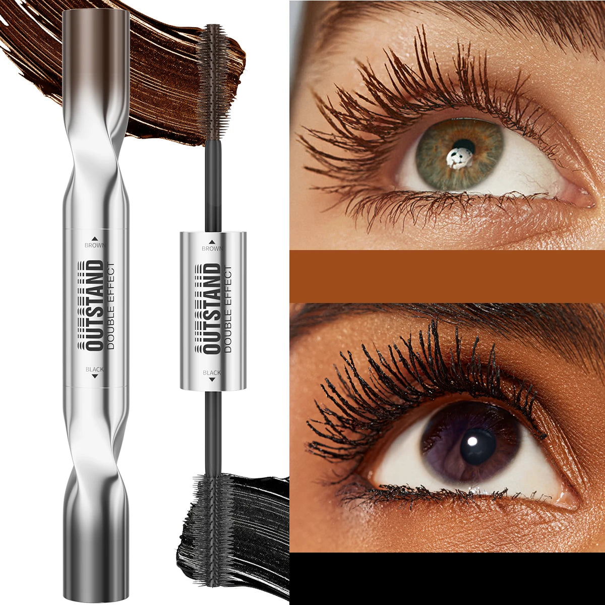 2 Color Waterproof Mascara | Long-Lasting, Smudge-Proof, Curling Formula Black & Green Shades, Formaldehyde-Free Eyelash Primer