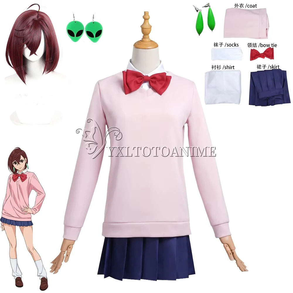 Momo Ayase Cosplay Costume Wig Anime Dandadan Dress Skirt School Uniform Earrings Choker Halloween Party for Girls Women