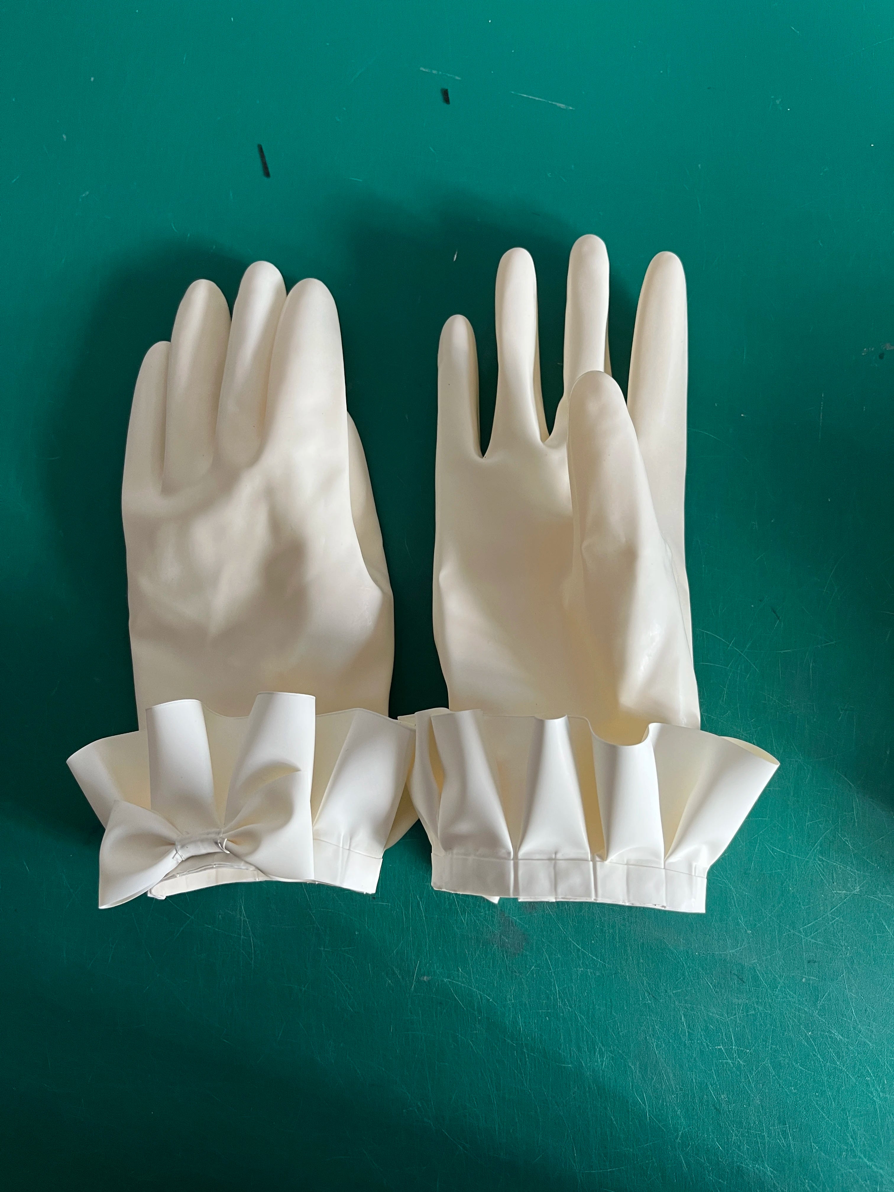 Sexy Black Fetish Latex Gloves Wrist Length with Lace and Bow