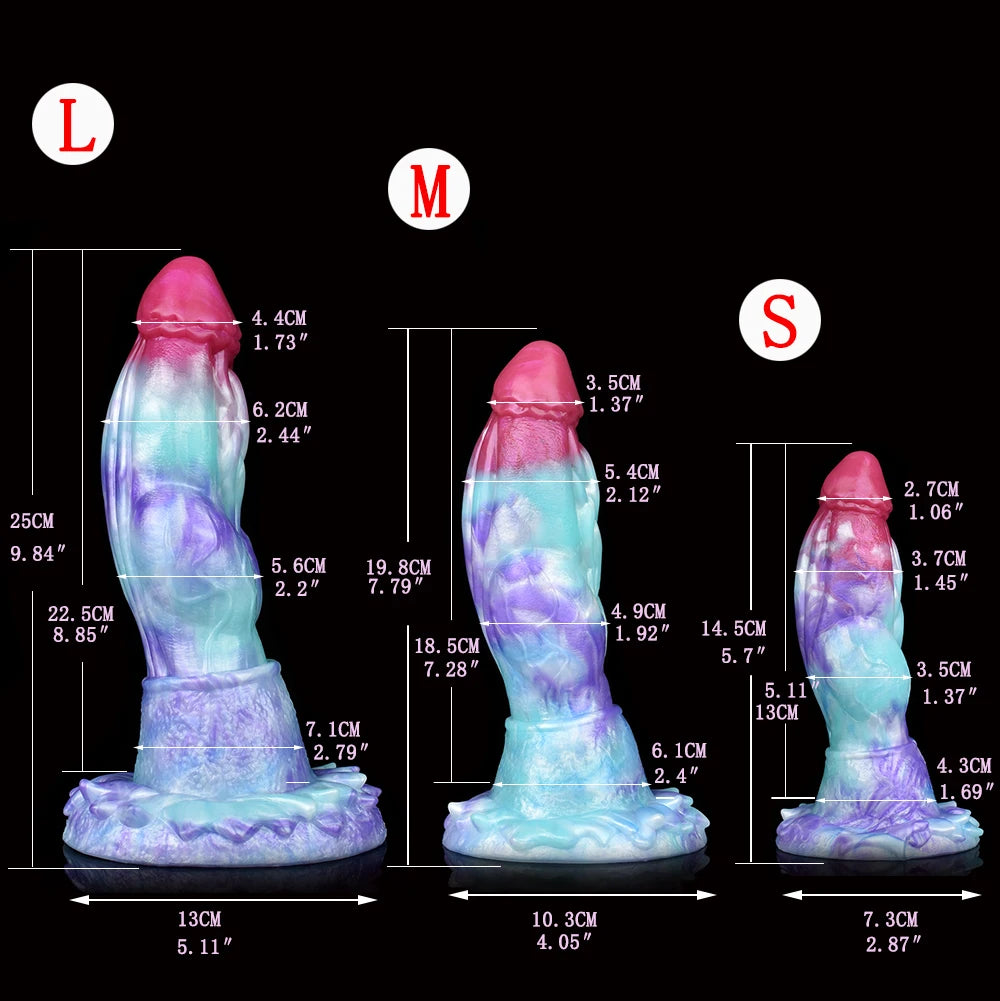 ELKKOST Large Fantasy Dragon Penis Size S M L Sex Toys with Sucker Long Colorful Dildo Silicone Anal Sex Toys Butt Plug