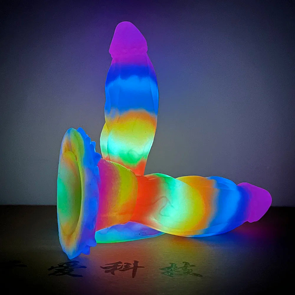 FAAK Luminous Dragon Dildo With Suction Cup Knot Dog Penis Size S M L Female Masturbator Glowing In Dark Silicone Sex Toys