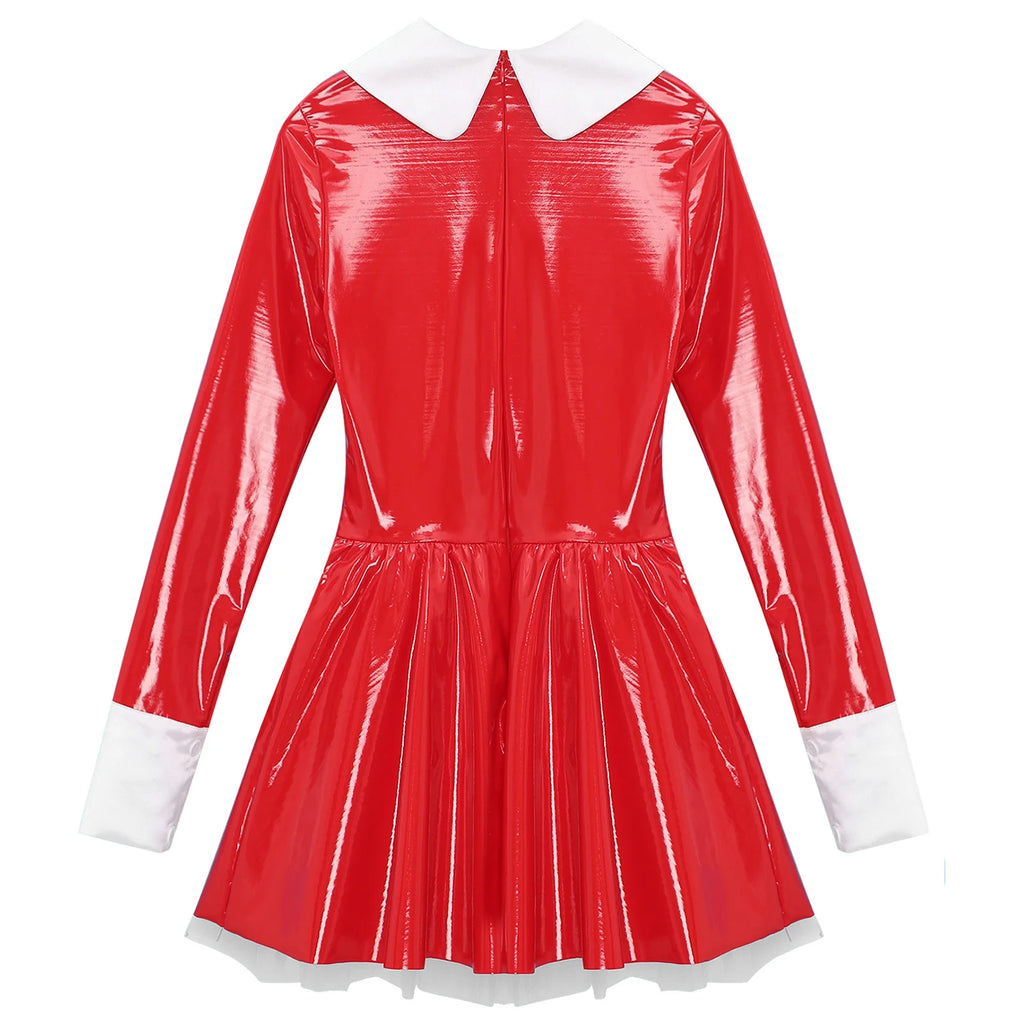 Women PVC Leather A-Line Servants Maid Dress Maid Cosplay Costume Role Play Maid Uniform Temptation Anime Cosplay Party Costume