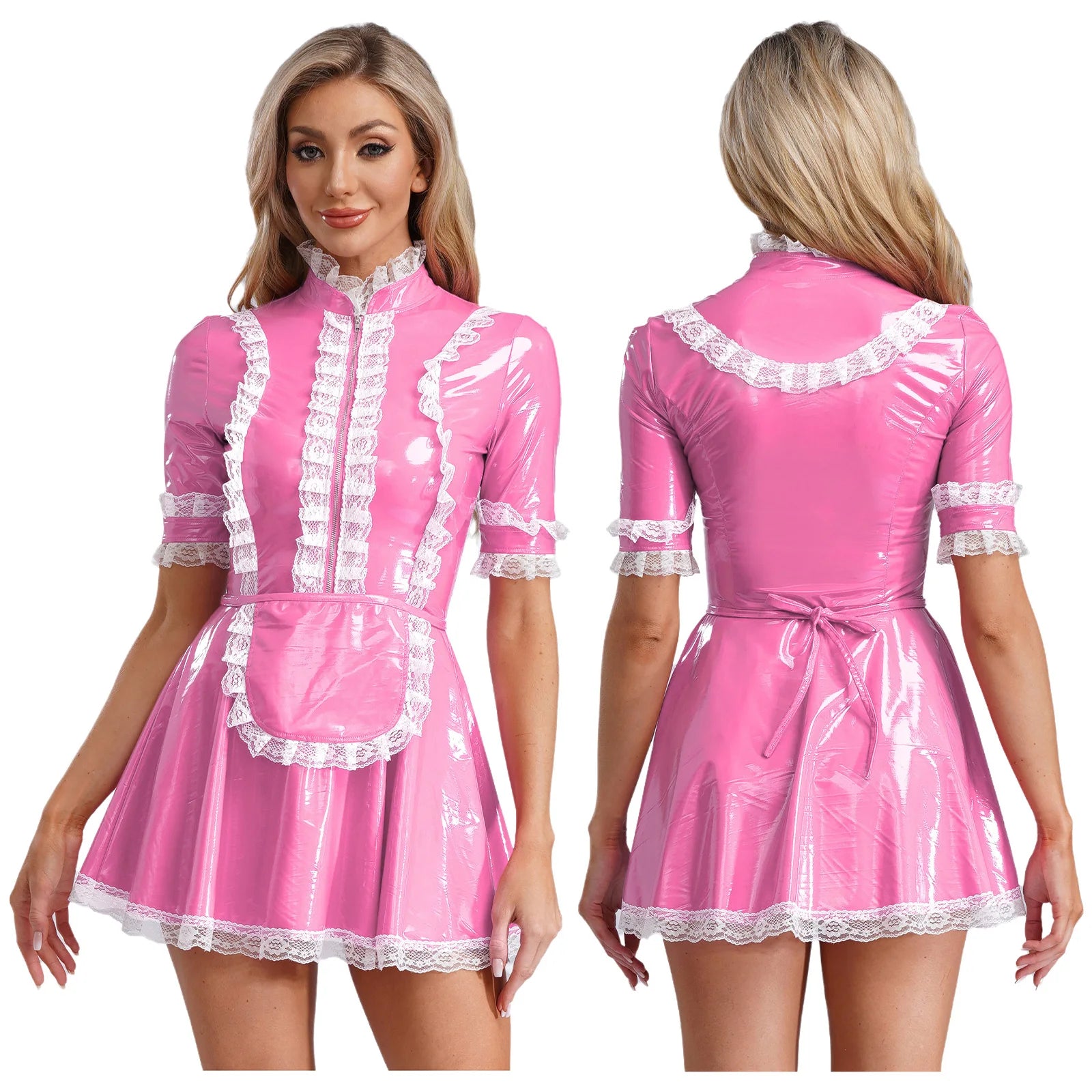 Women PVC Leather A-Line Servants Maid Dress Maid Cosplay Costume Role Play Maid Uniform Temptation Anime Cosplay Party Costume