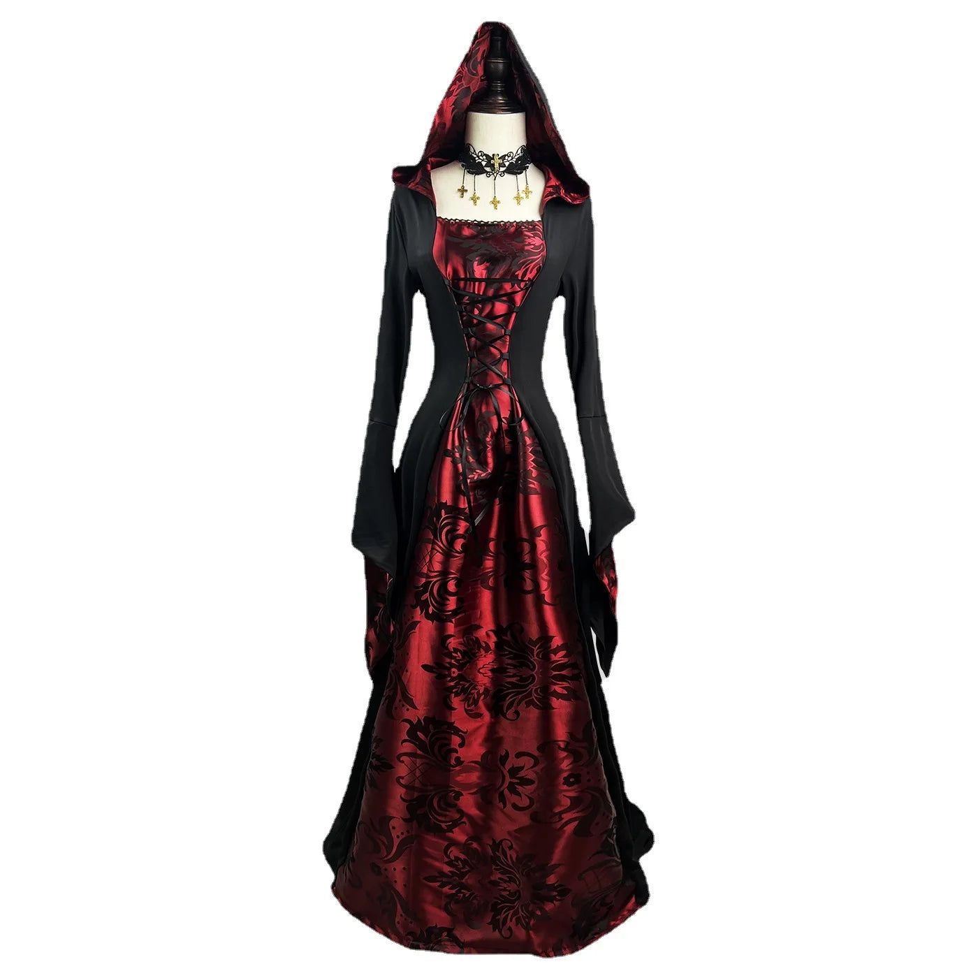 [You're My Secret] Women's Dress Cosplay Vampire Halloween Carnival Party Adult Costume Medieval Retro Gothic Hoodie Witch Robe