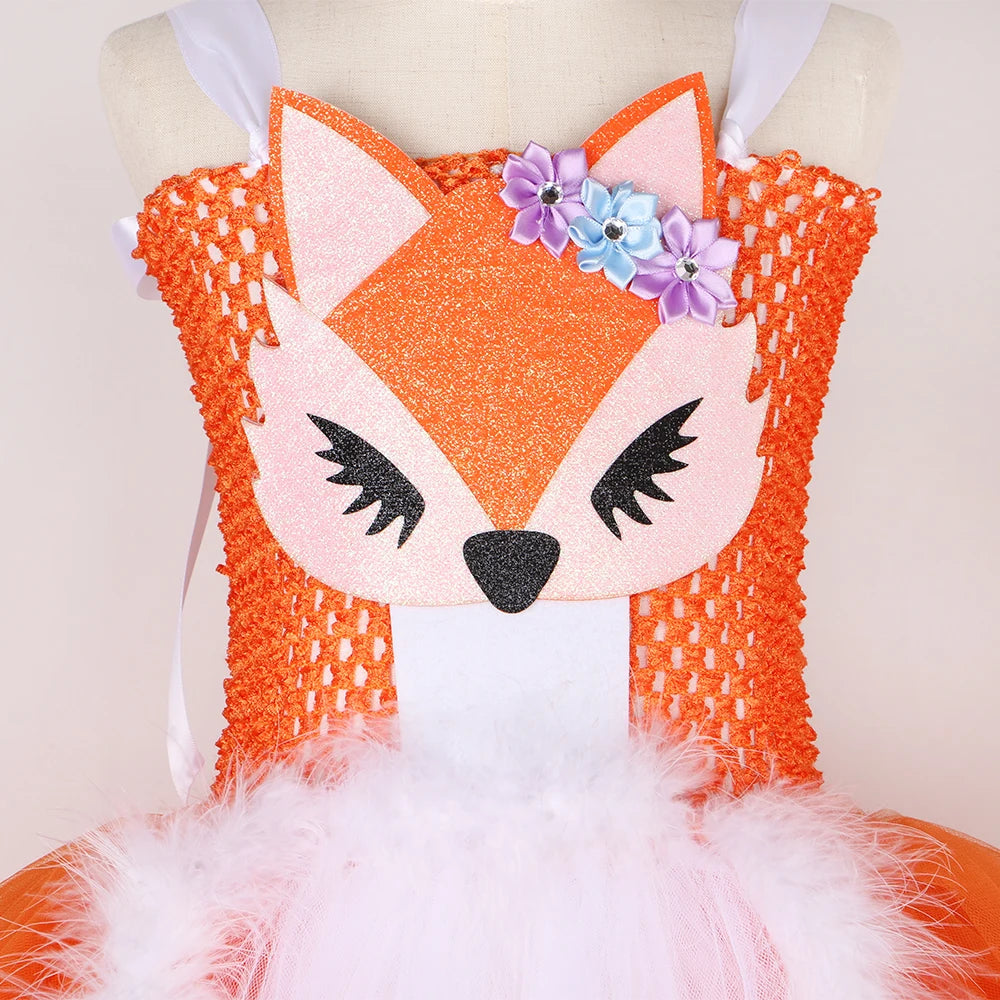 White Orange Fox Halloween Costumes for Girls  Animal Cosplay Tutu Dress with Ears Children Birthday Carnival Party Outfits