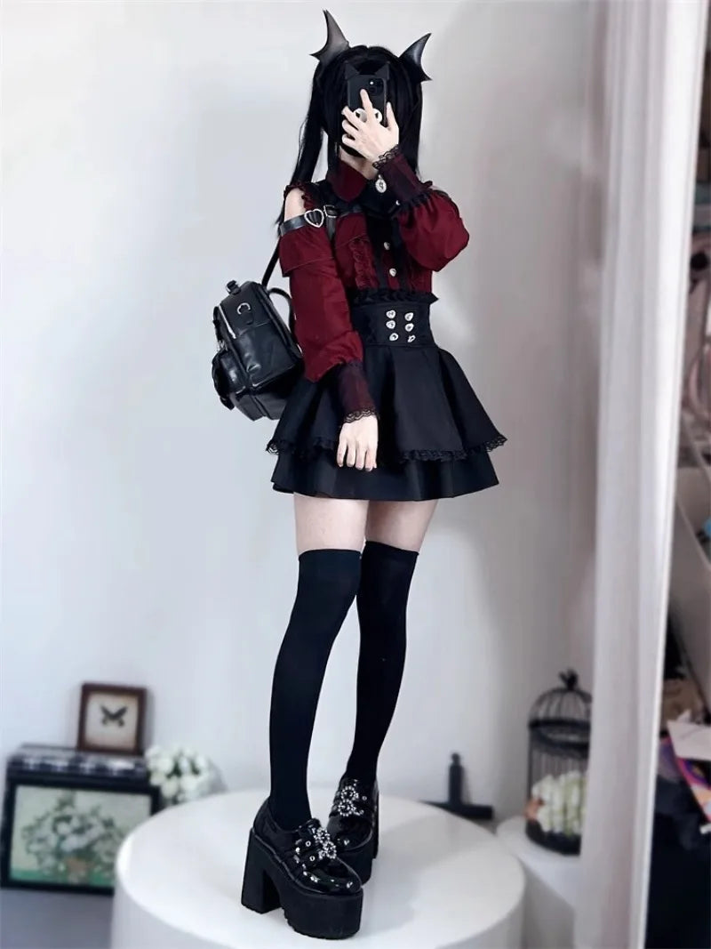 Jirai Kei Outfit Lolita Girl Cosplay Jk Uniform Cute Dress Black Skirt Women Costume Stage Performence Clothes Anime Dresses