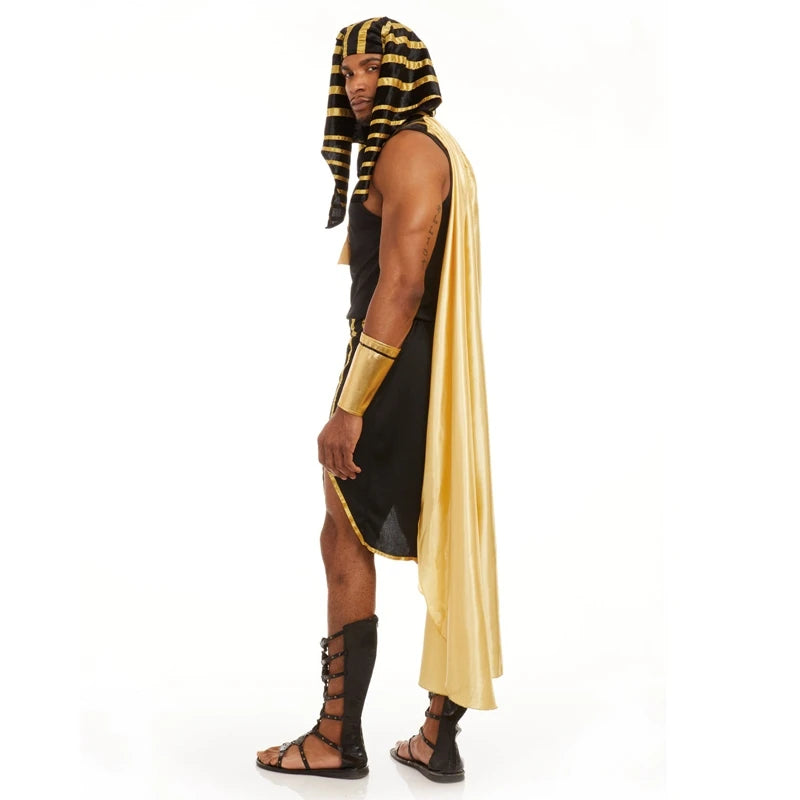 Men Egyptian Costume Set 7 Pcs Golden Trim Tank Tops Skirt Arm Sleeves Headwear Necklace Halloween Cosplay Outfits