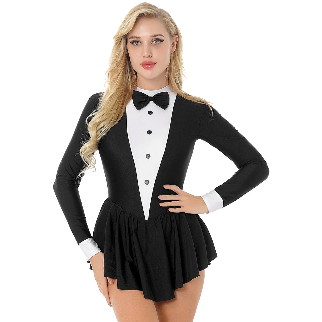 Womens Magician Waitress Cosplay Cosplay Costume Gymnastics Ballet Leotard Adult Tuxedo Outfits Clubwear Figure Skating Dress