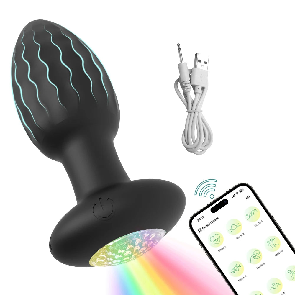 APP Control Anal Plug Vibrator with LED Light Blue-tooth Butt Plug Vibrator Prostate Massager Sex Toys for Women Men Adult
