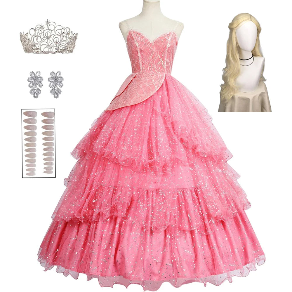 IN STOCK Glinda Wicked Cosplay Costume Disguise for Adult Women Pink Dress Roleplay  Fantasy Outfit Halloween Carnival Suit