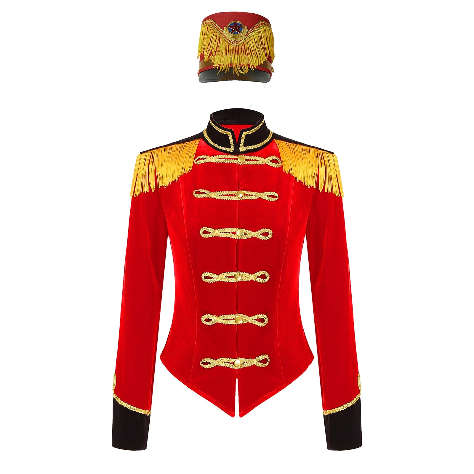 Womens Marching Band Drummer Costume Long Sleeve Circus Ringmaster Jacket Nutcrackers-hat Honor Guard Uniform Drum Major Outfits