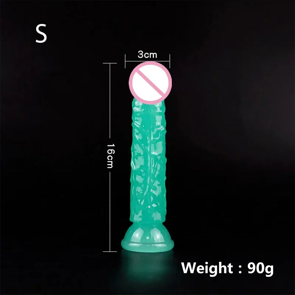 Five Sizes Green Glow-In-The-Dark Fluorescent Eggless Enlargement Simulated TPE Dildo Thickening and Lengthening Realistic Penis
