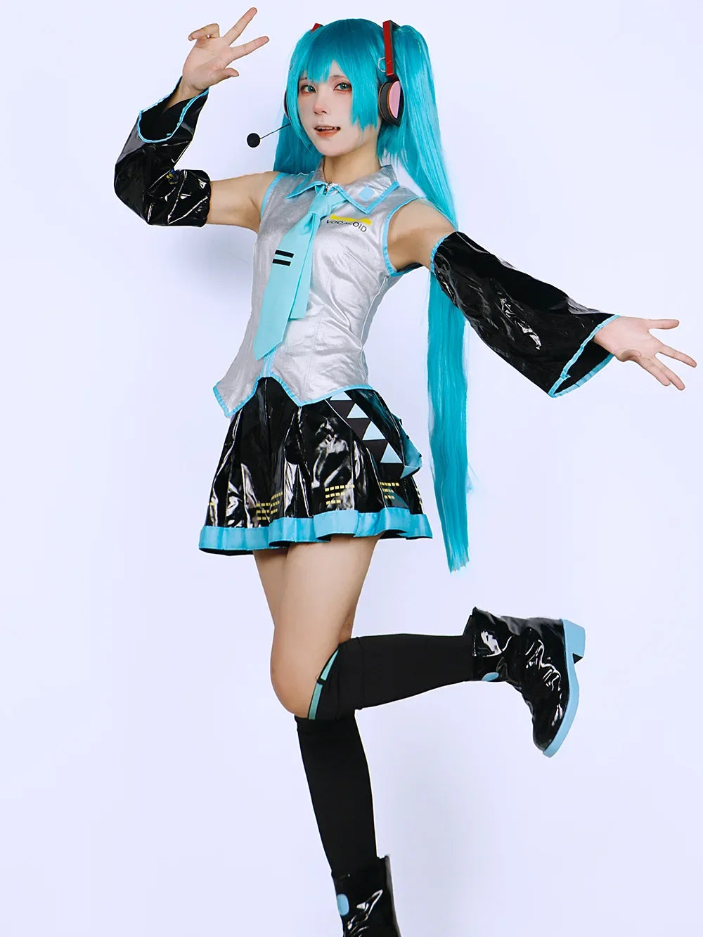 Miku Cosplay Ensemble Complet En Cuir Argenté Tissu Costume Miku Cosplay Chapeaux Costume Tenue JK Robe De Marin Lycée Uniforme