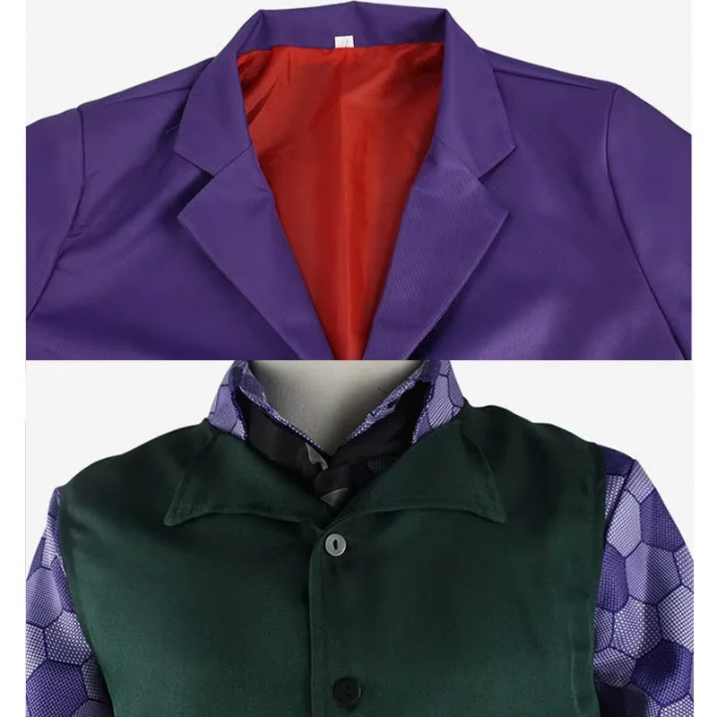 The Joker Cosplay Costume Clown full set Coat Shirt Vest Tie Suit Outfits Joker Full Set for Men Halloween Costumes