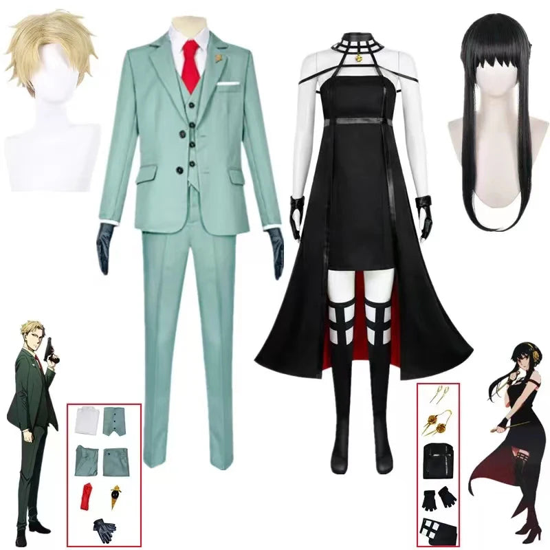 Anime Spy X Family Cosplay Costume Yor Forger Sexy Dress Loid Forger Light Green Suit Anya Kawaii Outfit Carnival Party Wig COS