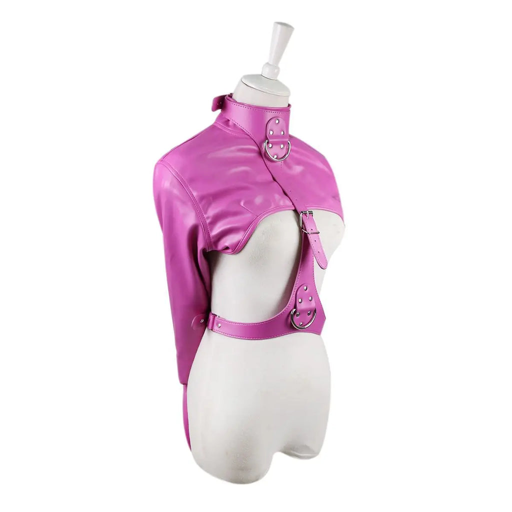 Women Jacket Halloween Costume Restraint Straight Sexy Open Breast Cupless Leather Bondage Strait Jacket Tops for Female 2024