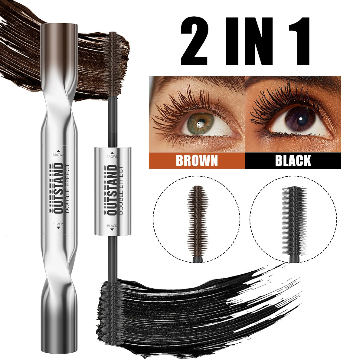 2 Color Waterproof Mascara | Long-Lasting, Smudge-Proof, Curling Formula Black & Green Shades, Formaldehyde-Free Eyelash Primer
