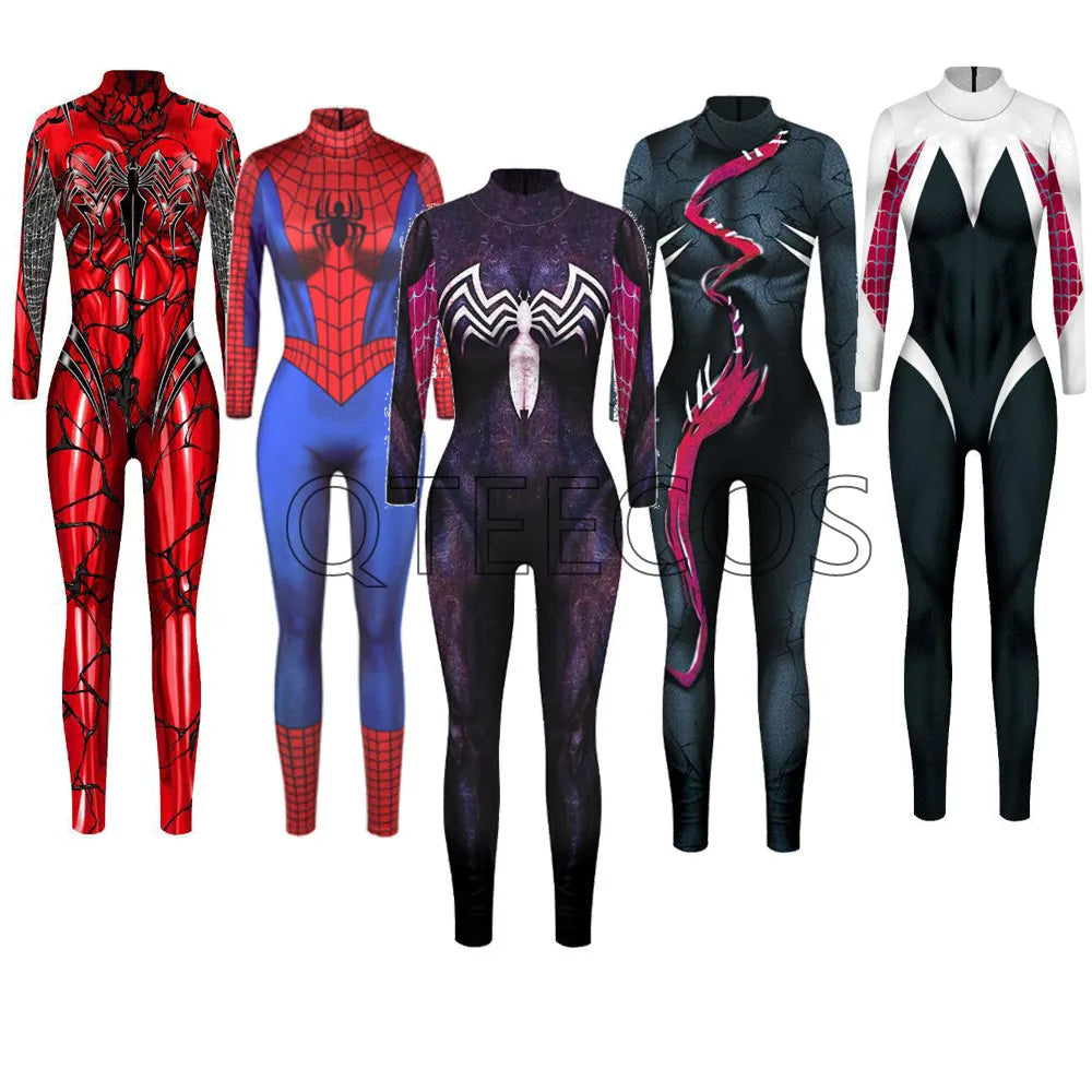 MINISO Sexy Spiderman Iron Man Gwen Stacy Bodysuit Cosplay Costume Women Jumpsuits Superhero Halloween Party Clothes